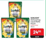 Sunlight Dishwashing Liquid Refill Pouch Lemon Only-750ml Each