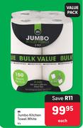M Jumbo Kitchen Towel White-4's Each