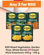 Koo Mixed Vegetables,Garden Peas,Whole Kernel Or Cream Style Sweetcorn-For Any 3 x 410g-415g