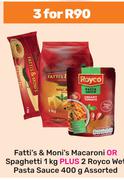 Fatti's & Moni's Macaroni Or Spaghetti 1Kg Plus 2 Royco Pasta Sauce 400g Assorted-For 3