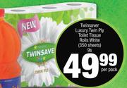 Twinsaver Luxury Twin Ply Toilet Tissue Rolls White(350 Sheets)-9s Per Pack