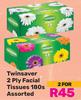 Twinsaver 2 Ply Facial Tissues Assorted-For 2 x 180s