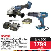 Ryobi 18V 115mm Angle Grinder & Impact Drillit KIT-446-Per Kit