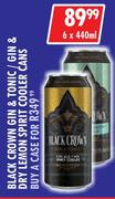 Black Crown Gin & Tonic/Gin & Dry lemon Spirit Cooler Cans-6 x 440ml