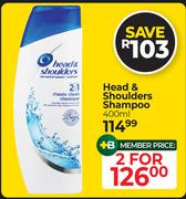 Head & Shoulders Shampoo-For 2 x 400ml
