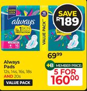 Always Pads 12s, 14s, 16s, 18s And 20s Value Pack-For 5