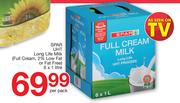Spar UHT Long Life Milk (Full Cream, 2% Low Fat Or Fat Free)-6x1Ltr Per Pack