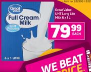 Great Value UHT Long Life Milk-6 x 1L Each