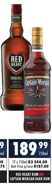 Special Red Heart Rum Or Captain Morgan Dark Rum-750ml Each — m