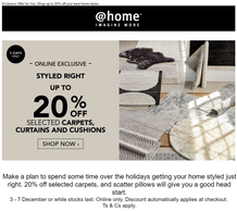 @Home : 20% off Selected Carpets, Curtains And Cushions (Request Valid Dates From Retailer)