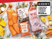 1 x Potato Pocket 7kg, 1 x Butternut Pocket, 1 x Onion Bag 3kg, 1 x Carrot Bag 3kg Combo