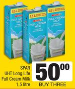 Spar UHT Long Life Full Cream Milk-3 x 1.5Ltr