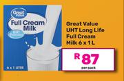 Great Value UHT Long Life Full Cream Milk-6 x 1L Per Pack