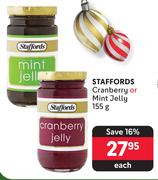 Staffords Cranberry Or Mint Jelly-155g Each