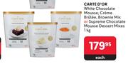Carte D'Or White Chocolate Mousse, Creme Brulee, Brownie Mix Or Supreme Chocolate-1Kg Each