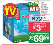 Spar Long Life UHT Milk (Full Cream, 2% Low Fat Or Fat Free)-6x1Ltr Per Pack