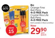 Bic Orange Fine Ball Pens 4+3 Free Pack Crystal Xtra Life Ball Pens 4+3 Free Pack-Per Pack