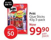 Pritt Glue Sticks 43g 3-Pack-Per Pack
