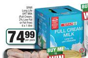 Spar Long Life UHT Milk (Full Cream, 2% Low Fat Or Fat Free)-6 x 1Ltr Per Pack