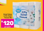 Great Value 2 Ply Toile Tissue-18s Per Pack