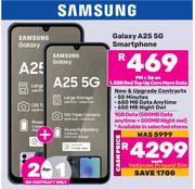 2 x Samsung Galaxy A25 5G Smartphone-On 1.3GB Red Top Up Core More Data