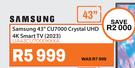 Samsung 43" CU7000 Crystal UHD 4K Smart TV UA43CU7000KXXA