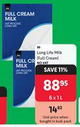 M Long Life Milk Full Cream-6 x 1L