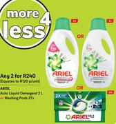 Ariel Auto Liquid Detergent 2Ltr Or washing Pods 21's-For Any 2 