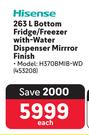 Hisense 263Ltr Bottom Fridge/Freezer With Water Dispenser (Mirror Finish) H370BMIB-WD