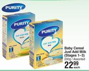 Purity Baby Cereal Just Add Milk (Stages 1-3) Assorted-200g Each