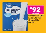 Great Value UHT Long Life Full Cream Milk- 6 X 1Ltr Per Pack