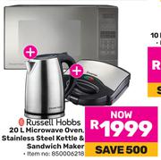Russell Hobbs 20Ltr Microwave Oven, Stainless Steel Kettle & Sandwich Maker 850006218