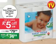 Spar Toilet Tissue Rolls 2 Ply White 350 Sheets-18s Per Pack