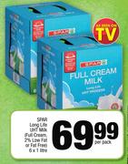 Spar Long Life UHT Milk(Full Cream, 2% Low Fat Or Fat Free)-6 x 1 Liter Per Pack