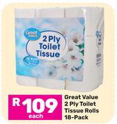 Great Value 2 Ply Toilet Tissue Rolls 18 Pack