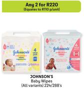 Johnson's Baby Wipes (All Variants)-For Any 2 x 224/288's