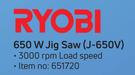 Ryobi 650W Jig Saw (J-650V)-Each