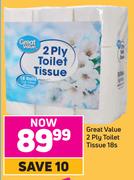 Great Value 2 Ply Toilet Tissue-18's Pack
