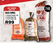 1 x Potato Pocket 7kg, 1 x Onion Bag 3kg, 1 x Carrot Bag 3kg Bulk Combo-Per Combo