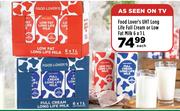 Food Lover's UHT Long Life Full Cream Or Low Fat Milk-6 x 1L Each