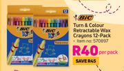Bic Turn & Colour Retractable Wax Crayons 12 Pack-Per Pack