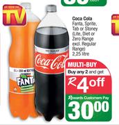 Coca Cola, Fanta, Sprite, Tab Or Stoney (Lite, Diet Or Zero Range Excl. Regular Range)-For 2x2.25L