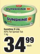 Sunshine D Lite 40% Fat Spread Tub-1Kg Each