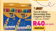 Bic Turn & Colour Retractable Wax Crayons 12 Pack-Per Pack
