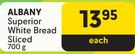 Albany Superior White Bread Sliced-700g Each