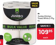 M Jumbo Kitchen Towel White 2-Ply-4's Each