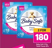 Baby Soft 2 Ply Toilet Tissue 18's Pack-For 2