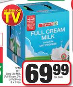 Spar UHT Long Life Milk (Full Cream, 2% Or Fat Free)-6 x 1Ltr Per Pack 