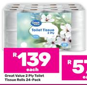 Great Value 2 Ply Toilet Tissue Rolls-24's Pack
