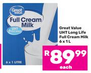 Great Value UHT Long Life Full Cream Milk-6 x 1L